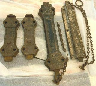 Antique Victorian Ornate Spring Latch Cast Iron Door Locks Hardware Set Of 4