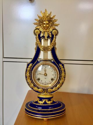 Vintage Cobalt Blue Porcelain Maria Antoinette Clock By Franklin.