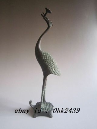 Chinese Old Bronze Handwork Red - Crowned Crane Statue / Ornament / Figurine