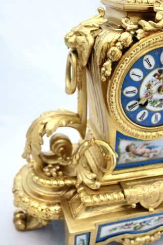 Antique French Mantle Clock Gilt Metal & Blue Sevres 8Day By Japy 10