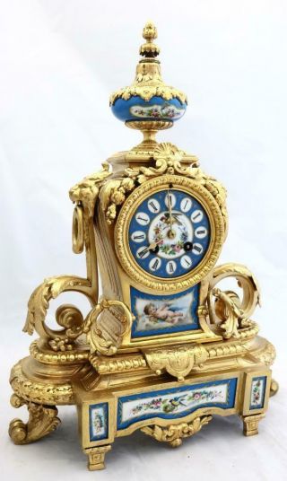 Antique French Mantle Clock Gilt Metal & Blue Sevres 8Day By Japy 3