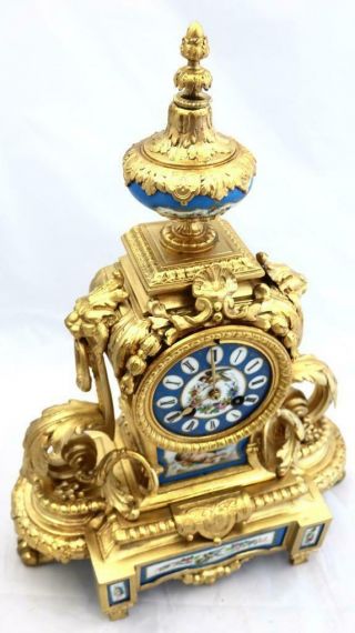 Antique French Mantle Clock Gilt Metal & Blue Sevres 8Day By Japy 4