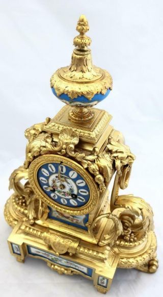 Antique French Mantle Clock Gilt Metal & Blue Sevres 8Day By Japy 5