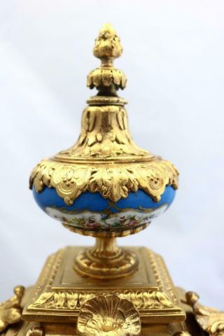 Antique French Mantle Clock Gilt Metal & Blue Sevres 8Day By Japy 6