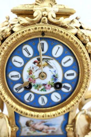 Antique French Mantle Clock Gilt Metal & Blue Sevres 8Day By Japy 7