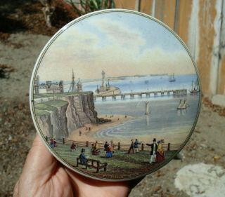 Antique,  Very Large,  Rated Scarce,  Pegwell Bay,  Ramsgate,  Kent Prattware Pot Lid