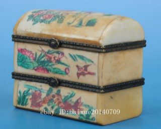 Old Chinese hand - carved horn carving rouge box c01 2