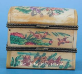 Old Chinese hand - carved horn carving rouge box c01 4
