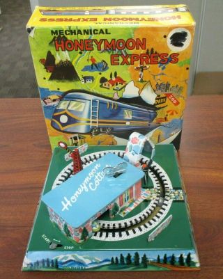 Vintage Marx Mechanical Honeymoon Express Tin Litho Wind Up Toy Orig Box