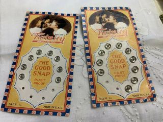 2 Antique Waldes Twinity Snap Fasteners Card Sewing Notions Boy And Girl Kissing