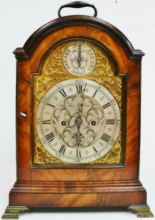 Antique 18thc English Mahogany Arched Top Twin Fusee Verge London Bracket Clock