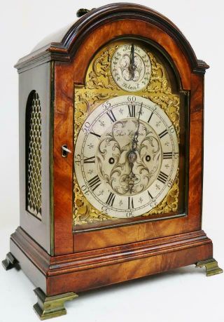 Antique 18thC English Mahogany Arched Top Twin Fusee Verge London Bracket Clock 2