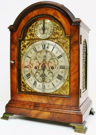 Antique 18thC English Mahogany Arched Top Twin Fusee Verge London Bracket Clock 5