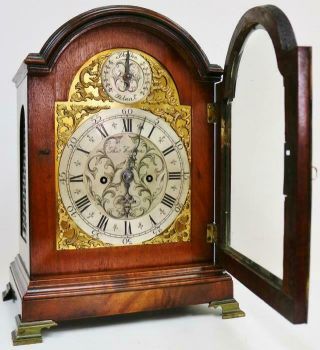Antique 18thC English Mahogany Arched Top Twin Fusee Verge London Bracket Clock 8