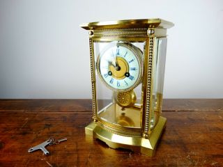 Antique French Crystal Four Glass Mantel Clock By Vincenti Chiming Regulator