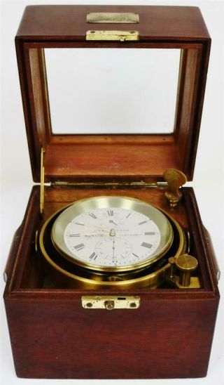 Rare Antique 2 Day German Single Fusee Marine Chronometer Mahogany Box 2