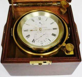 Rare Antique 2 Day German Single Fusee Marine Chronometer Mahogany Box 3