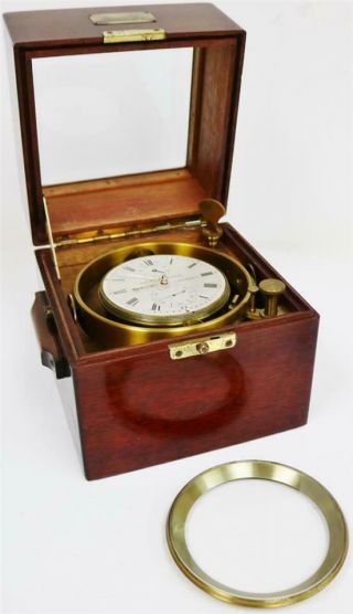 Rare Antique 2 Day German Single Fusee Marine Chronometer Mahogany Box 4