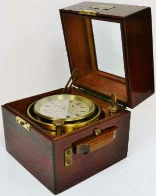 Rare Antique 2 Day German Single Fusee Marine Chronometer Mahogany Box 9