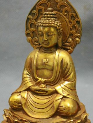 Collect gold - plated bronze pray bless shakyamuni Buddha statue in Tibet 5.  5inch 4