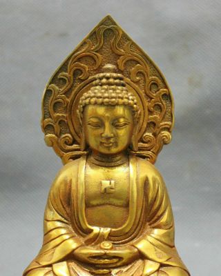 Collect gold - plated bronze pray bless shakyamuni Buddha statue in Tibet 5.  5inch 5