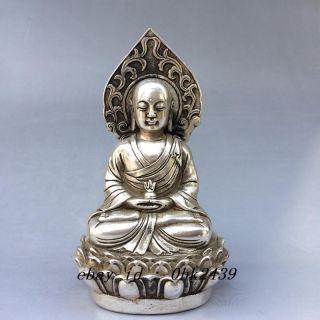 Decoration Chinese Old Tibet Silver Collectable Handwork Carved Buddha Statue
