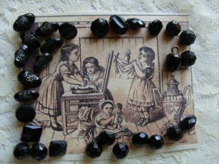 20,  Tiny Black Glass Buttons Faceted For Antique German/french Bisque Dolls