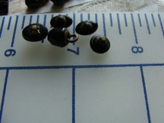 20,  Tiny Black Glass Buttons Faceted For Antique German/French Bisque Dolls 2