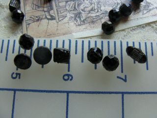 20,  Tiny Black Glass Buttons Faceted For Antique German/French Bisque Dolls 3