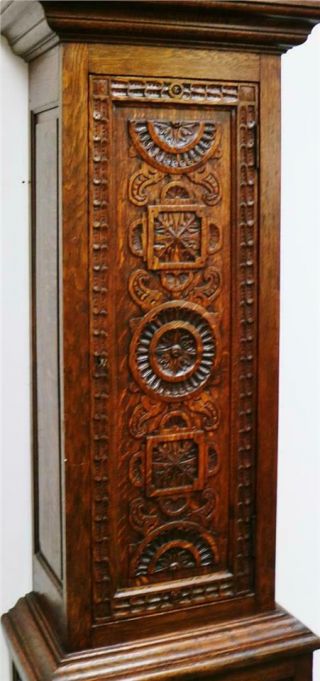 Antique English C1731 8 Day London Highly Carved Oak Grandfather Longcase Clock 3