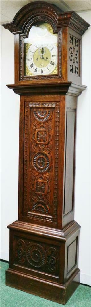 Antique English C1731 8 Day London Highly Carved Oak Grandfather Longcase Clock 5