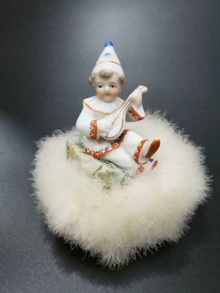 Antique German Porcelain Half Doll Powder Puff Art Deco 2.  5 " Tall (doll Size)