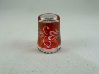 Antique Ruby Stained Cranberry Cut To Clear Glass Eapg Thimble Victorian Art Vtg