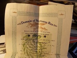 RARE 1912 NAVY CROSSING EQUATOR CERTIFICATE DOMAN OF NEPTUNUS REX USS MARYLAND 2