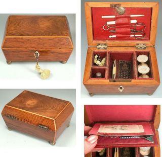 Charming Antique Child ' s Workbox & Tools English Circa 1850 2