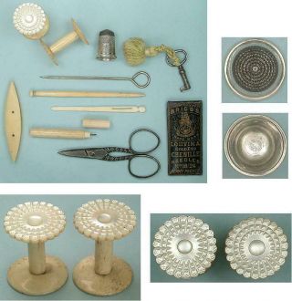 Charming Antique Child ' s Workbox & Tools English Circa 1850 4