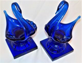 Pair Cobalt Blue Blown Glass Swan Salts