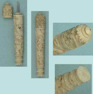 Antique Canton Carved Bone Needle Case Chinese Export / English Circa 1850