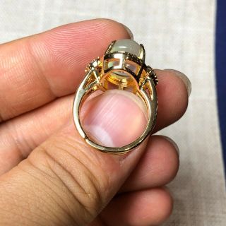 Chinese Ice Jadeite Jade Bead Handwork Rare Heart - Shaped Golden No.  5.  5 - 10 Ring 7