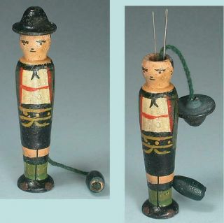 Antique Figural Painted Boy Needle Case Germany Circa 1920s