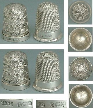 2 Vintage English Sterling Silver Child ' s Thimbles Circa 1900s 2
