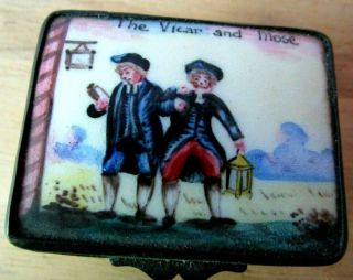 18th Century Enamel Bilston Battersea Patch Box " The Vicar And Mose "