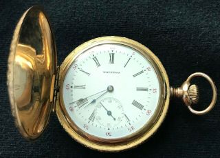 Vintage Waltham Pocket Watch 14k Gf Gold Filled Hunter Case 15j Running
