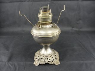 Antique P&a Nickel Table Oil Lamp Royal Burner Floral Foot Old Spider Patent 