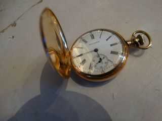 Antique 14k Gold Waltham Pocket Watch Star Moon Inlaid Stones Hunters Case