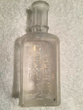 Indented Panel Sperm Sewing Machine Oil Bottle Antique Whale Oil Bottle