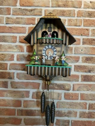 Vintage Black Forest Chalet Cuckoo Clock With Music And Dancing Musicians