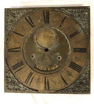 Early Single Finger Brass Longcase Grandfather Clock Dial Adam Costen Kirkham