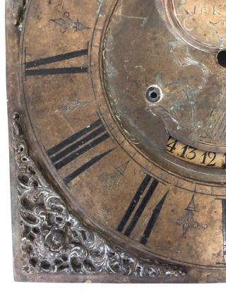 Early Single Finger Brass Longcase Grandfather Clock Dial ADAM COSTEN KIRKHAM 5