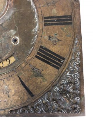 Early Single Finger Brass Longcase Grandfather Clock Dial ADAM COSTEN KIRKHAM 6